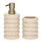 Kit Lavabo Banheiro Dispenser Porta Sabonete Líquido E Copo Porta Escovas Decorativo Em Poliresina