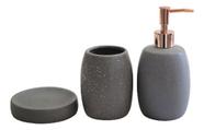 Kit Lavabo Banheiro Em Cerâmica Cinza C/ 3 Pçs Mart Kit Lavabo Banheiro Em Cerâmica Cinza C/ 3 Pçs Mart