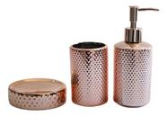 Kit Lavabo Banheiro Em Cerâmica Rose Gold C/ 3 Pçs Mart