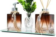 Kit Lavabo Banheiro Luxo Cubo Degrade Dourado 250ml Porta Sabonete e Aromatizador