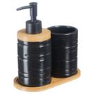 Kit Lavabo Banheiro Moderno Bambu Porta Sabonete Líquido Escova Acessórios Higiene 885