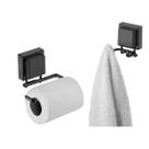 kit lavabo banheiro preto fosco ventosa 02 peças Future porta papel higiênico e gancho duplo kit lavabo banheiro preto fosco ventosa 02 peças Future porta papel higiênico e gancho duplo