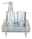 Kit Lavabo Banheiro Saboneteira Líquida Bandeja Cristal Luxo