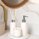 Kit Lavabo Com Bandeja Luxo Saboneteira Aromatizador E Porta Cotonetes Artesanal Valvulas Prata