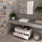 Kit Lavabo com Gaveteiro e Espelheira Mármore Branco Tecno Mobili