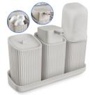 Kit Lavabo Completo Com Bandeja Decoração Banheiro Dispenser Porta Escovas Algodão Kit Lavabo Completo Com Bandeja Decoração Banheiro Dispenser Porta Escovas Algodão