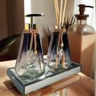 Kit Lavabo Completo Preto Com Bandeja Decoração Vidro Super Luxo Difusor Banheiro Aromatizador