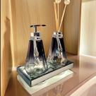 Kit Lavabo Completo Preto Com Bandeja Vidro Super Luxo Difusor Banheiro Aromatizador