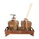 Kit Lavabo Decorativo Saboneteira Difusor Vidro Rosê Enfeite Luxo Elegante