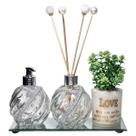 Kit Lavabo Espiral 250ml Difusor Sabonete Bandeja E Vasinho