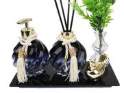 Kit Lavabo Espiral Degrade Azul Saboneteira E Aromatizador De Ambiente C/ Bandeja