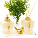 Kit Lavabo Estrela Degrade Branco Banheiro Luxo Bandeja Branca Difusor E Saboneteira