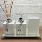 Kit Lavabo Jogo Banheiro Aromatizador Porta Sabonete Porta Escova Pincel Maquiagem Bandeja Espelhada-Organizadores Decoração Casa-Branco e Prata