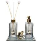 Kit Lavabo Luxo Bandeja Strass Frascos De Vidro Passarinho Kit Lavabo Luxo Bandeja Strass Frascos De Vidro Passarinho