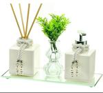 Kit lavabo luxo branco , difusor , porta saboneteira e bandeira decorativa