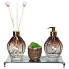 Kit Lavabo Luxo Frascos 300ml Bandeja Vidro Bisotada Vasinho