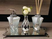 Kit Lavabo Luxo Prata Branco 4 Peças Aromatizador Sabonete