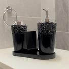 Kit Lavabo Luxo Sabonete Líquido C/ Porta Escovas e Aromatizante De Ambiente C/Bandeja