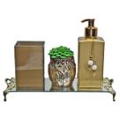 Kit Lavabo Paris 250ml Bandeja Espelho Porta Escova Vasinho