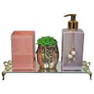 Kit Lavabo Paris 250ml Bandeja Espelho Porta Escova Vasinho
