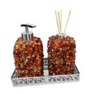 Kit Lavabo Pedra Natural Difusor Sabonete Líquido + Bandeja
