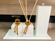 Kit Lavabo Pia Jogo Aroma Branco Dourado Porta Escova Casa Kit Lavabo Pia Jogo Aroma Branco Dourado Porta Escova Casa