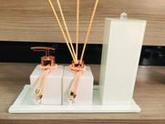 Kit Lavabo Pia Jogo Saboneteira Branco Rose Porta Escova