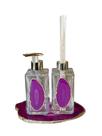 Kit Lavabo + Platter De Pedra Natural Em Ágata Rosa - 3pc
