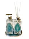 Kit Lavabo + Platter De Pedra Natural Em Ágata Verde - 3pc