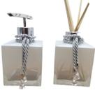 Kit Lavabo Porta Sabonete Líquido Aromatizador Difusor-Jogo para Banheiro-Organizadores-Decoração Casa Sala Branco Degradê e Prata