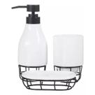 Kit Lavabo Porta Sabonete Líquido Saboneteira Higiene Conjunto Banheiro Aramado 082