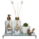 Kit Lavabo Premium 2 Frascos Bandeja Luxo Vasinho Passarinho