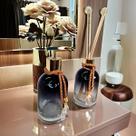 Kit Lavabo Preto Decoração Dourado Completo De Vidro Luxo Difusor Saboneteira Banheiro Premium