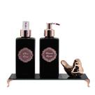 Kit Lavabo Preto Dourado Saboneteira Bandeja Preta OFERTA