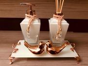 Kit Lavabo Rose Gold Branco Sabonete Difusor Enfeite Luxo Kit Lavabo Rose Gold Branco Sabonete Difusor Enfeite Luxo