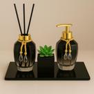 Kit Lavabo Sabonete Liquido + Difusor Aromatizante Turmalina + Base De Vidro + Arranjo De Vidro