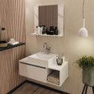 Kit Lavabo Suspenso Branco com Cuba e Espelho Mármore Branco Tecno Mobili Kit Lavabo Suspenso Branco com Cuba e Espelho Mármore Branco Tecno Mobili