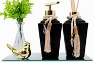 Kit Lavabo Vidro Preto Fosco Super Luxo C/ Bandeja + Enfeite