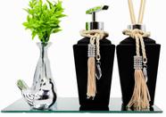 Kit Lavabo Vidro Preto Fosco Super Luxo C/ Bandeja + Enfeite