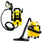 Kit Lavadora Portatil Alta Pressao Karcher 1500PSI 1400W Vazao 300LH e Aspirador WDL 1 1500W 10L 3 em 1 Soprador Filtro HEPA Limpeza Carro Casa Jardim