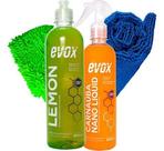 Kit lavagem carro shampoo lemon carnauba nano evox