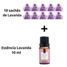 Kit Lavanda Natural 10 Sachês Perfumados + 1 Vidro de Essência 10ml para Carros, Armários, Gavetas e Ambientes