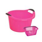 Kit lavanderia 2 pçs - bacia e cesto p/ prendedores- rosa