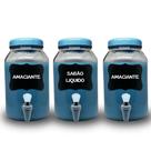 Kit lavanderia 3 potes com torneira sabão , amaciante e alvejante 3 litros cada com lousa e giz