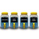 Kit lavanderia 4 potes com torneira sabão liquido, amaciante ou outros 3 litros cada c lousa e giz