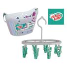 Kit lavanderia de casa com cesto com 36 prendedores + mini varal oval 8 prendedor - pregador