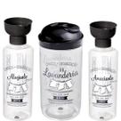 Kit Lavanderia Porta Sabão em Pó 1 Kg Alvejante Amaciante c/ Dosador Plasútil Pote Máquina de Lavar