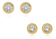 Kit Leah - Kit Dois Brincos Cravação Inglesa Cristal Banho em Ouro 18k Kit Leah - Kit Dois Brincos Cravação Inglesa Cristal Banho em Ouro 18k
