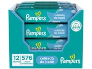 Kit Lenços Umedecidos para Limpeza Pampers Cuidado de Bebê 576 Unidades