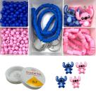 Kit Lilo Stitch Miçanga Pulseira Infantil Fio Fimo + Pingente Silicone